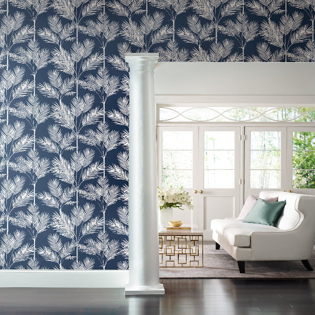 King Palm Silhouette Wallpaper- Navy