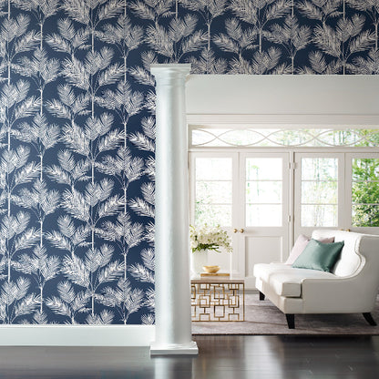 King Palm Silhouette Wallpaper- Navy