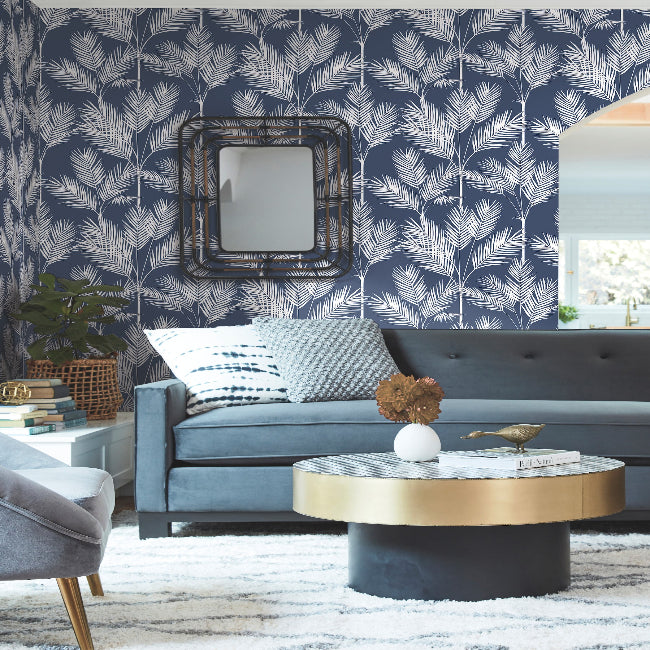 King Palm Silhouette Wallpaper- Navy