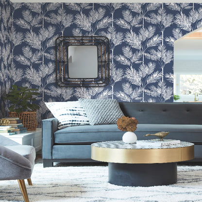 King Palm Silhouette Wallpaper- Navy