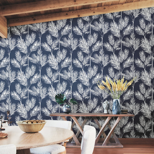 King Palm Silhouette Wallpaper- Navy