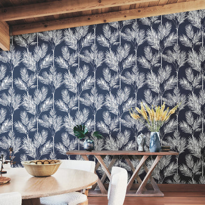 King Palm Silhouette Wallpaper- Navy