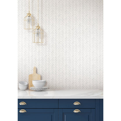 Painted Herringbone Wallpaper- Fog