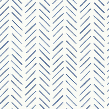 Painted Herringbone Wallpaper- Navy