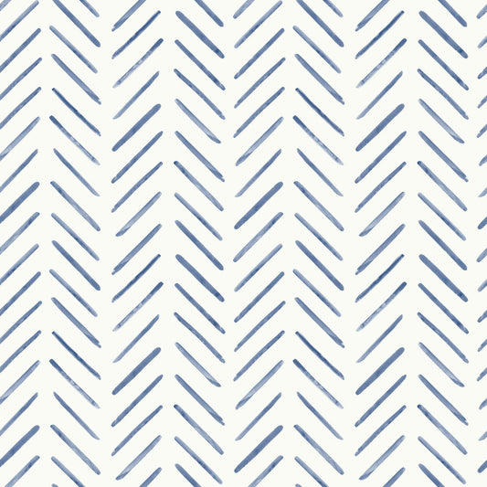 Painted Herringbone Wallpaper- Navy