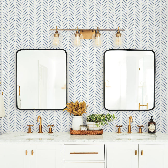 Painted Herringbone Wallpaper- Navy