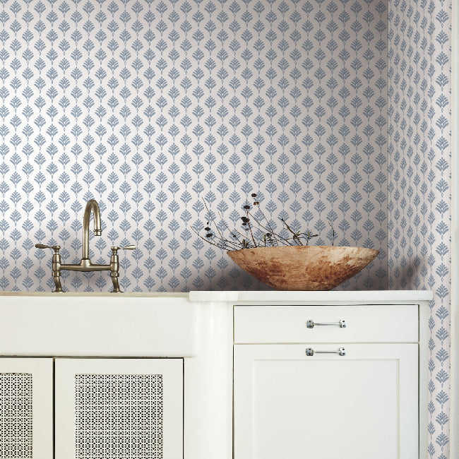 French Scallop Wallpaper- Chambray