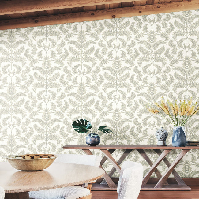 Royal Fern Damask Wallpaper- Beige