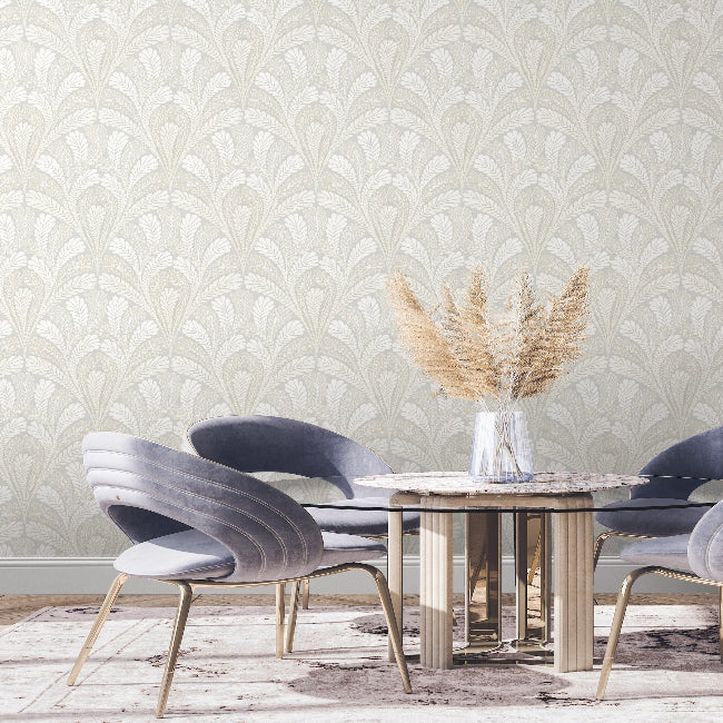Shell Damask Wallpaper- Grey