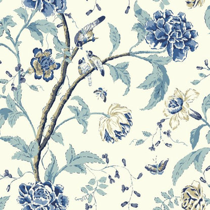 Teahouse Floral Sure Strip Wallpaper- Blue/White