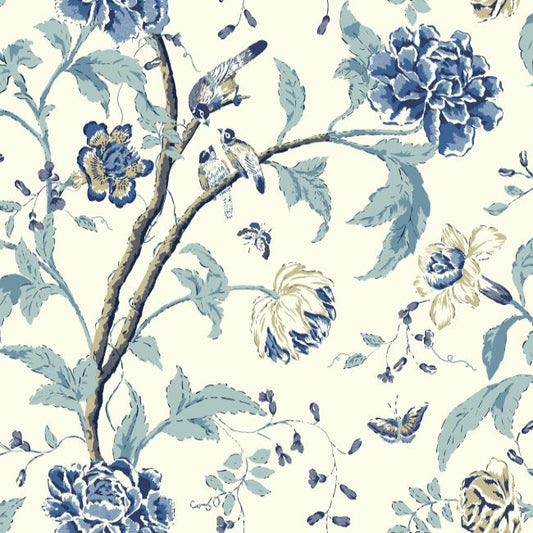 Teahouse Floral Sure Strip Wallpaper- Blue/White