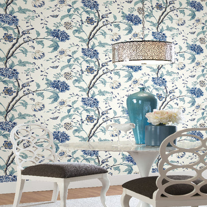 Teahouse Floral Sure Strip Wallpaper- Blue/White
