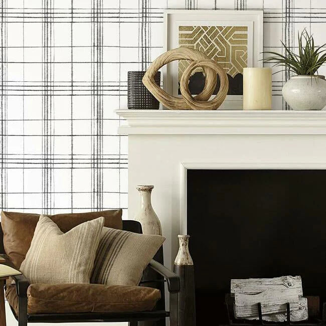 Farmhouse Plaid Wallpaper (Black/White)