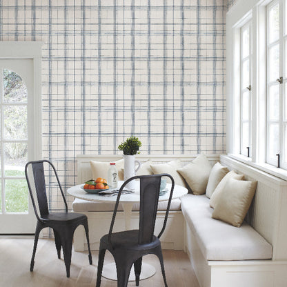 Farmhouse Plaid Wallpaper- Navy/White