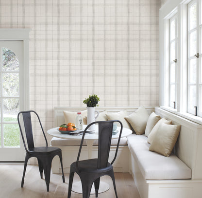 Farmhouse Plaid Wallpaper- Linen/White