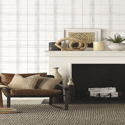 Farmhouse Plaid Wallpaper- Linen/White