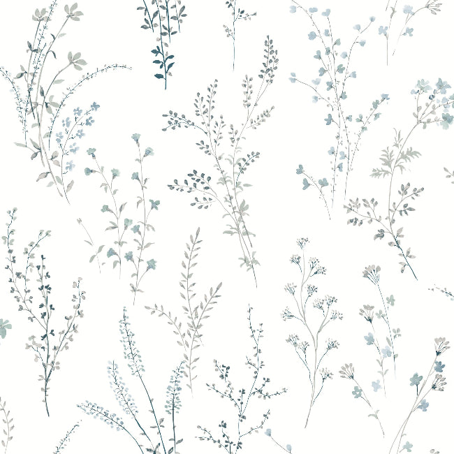 Wildflower Sprigs Wallpaper- Blue/Green
