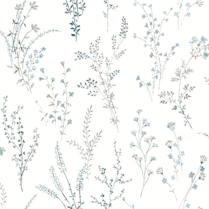 Wildflower Sprigs Wallpaper- Blue/Green