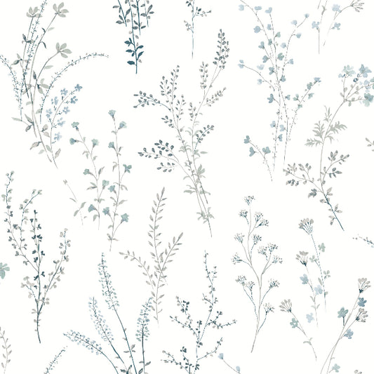 Wildflower Sprigs Wallpaper- Blue/Green