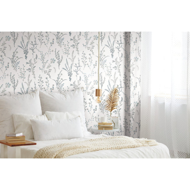 Wildflower Sprigs Wallpaper- Blue/Green