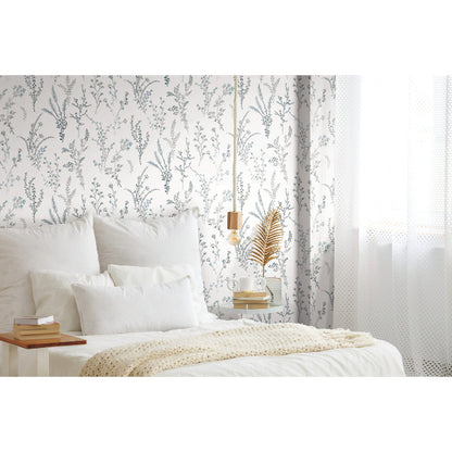 Wildflower Sprigs Wallpaper- Blue/Green
