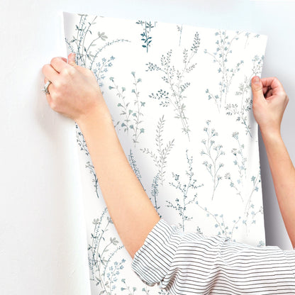 Wildflower Sprigs Wallpaper- Blue/Green