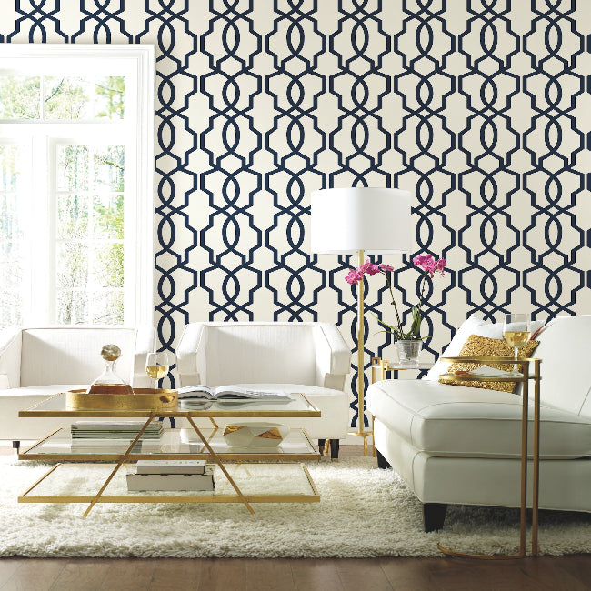 Hourglass Trellis Wallpaper- Navy/White