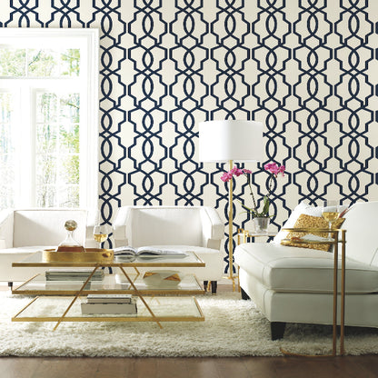 Hourglass Trellis Wallpaper- Navy/White