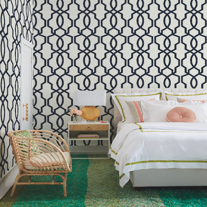 Hourglass Trellis Wallpaper- Navy/White