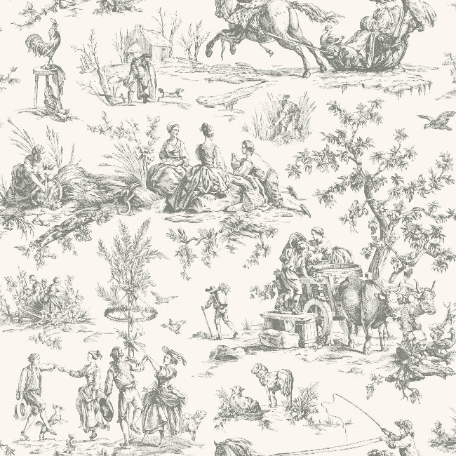 Seasons Toile Wallpaper- Grey