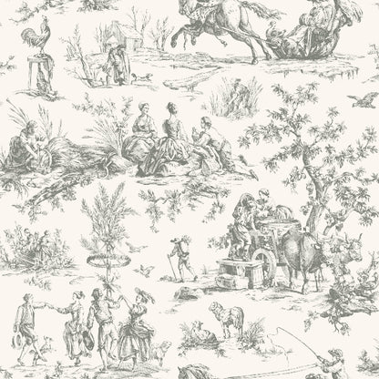 Seasons Toile Wallpaper- Grey