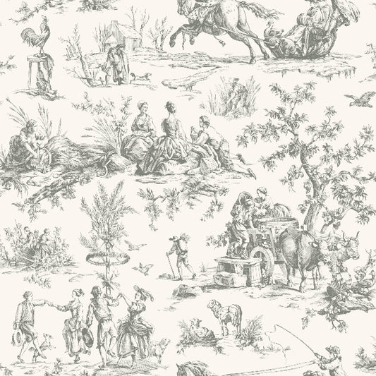 Seasons Toile Wallpaper- Grey