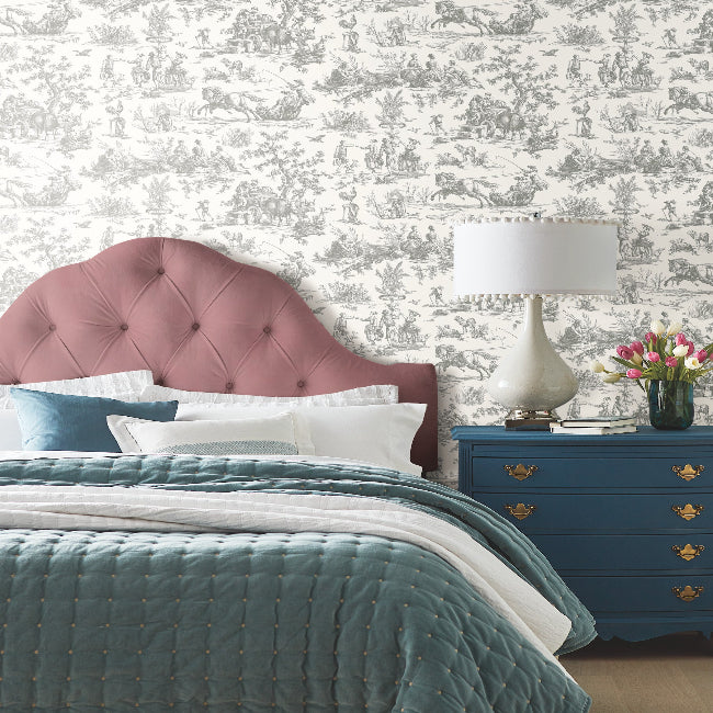 Seasons Toile Wallpaper- Grey