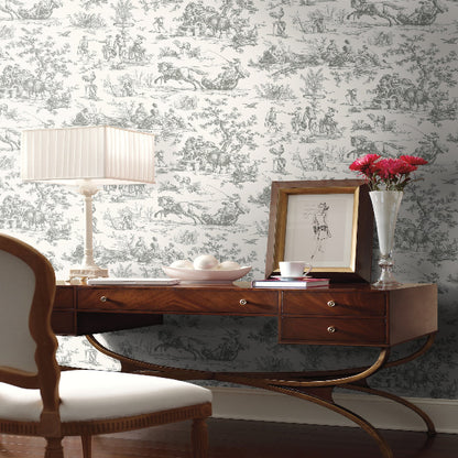 Seasons Toile Wallpaper- Grey