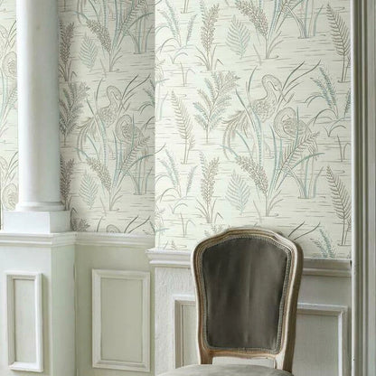 Fernwater Cranes Wallpaper (Brown/Blue