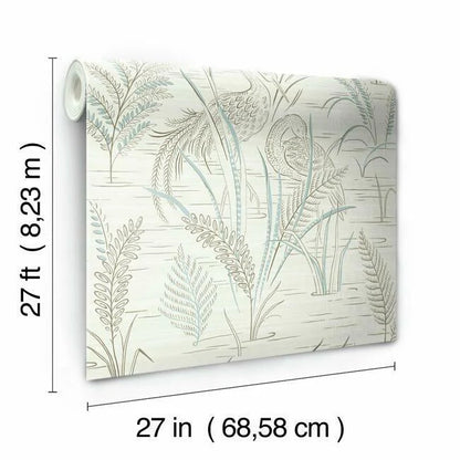 Fernwater Cranes Wallpaper (Brown/Blue