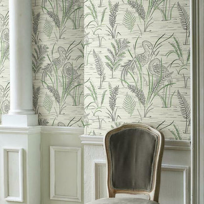 Fernwater Cranes Wallpaper (Black/Green)