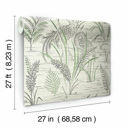 Fernwater Cranes Wallpaper (Black/Green)