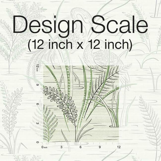 Fernwater Cranes Wallpaper (Black/Green)