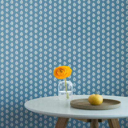 Leaf Pendant Wallpaper- Blue