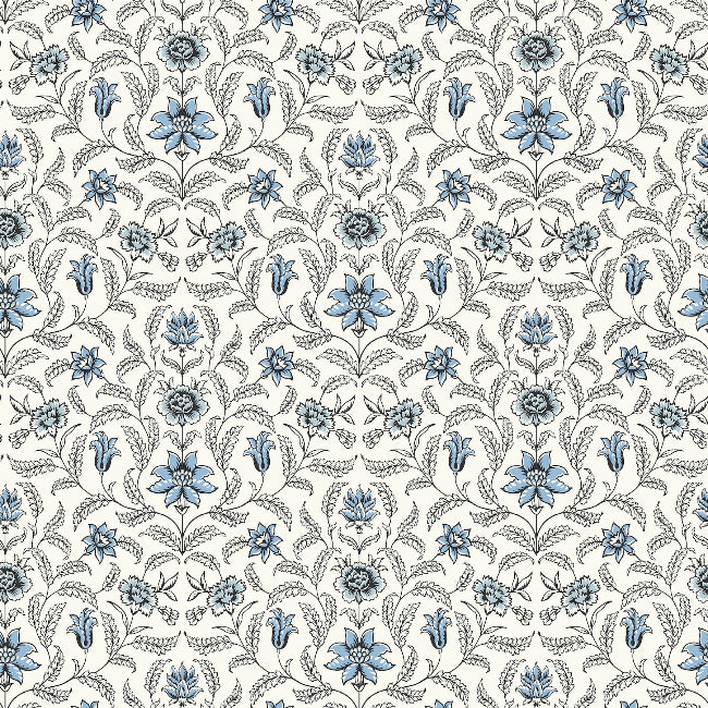 Vintage Blooms Wallpaper- Blue