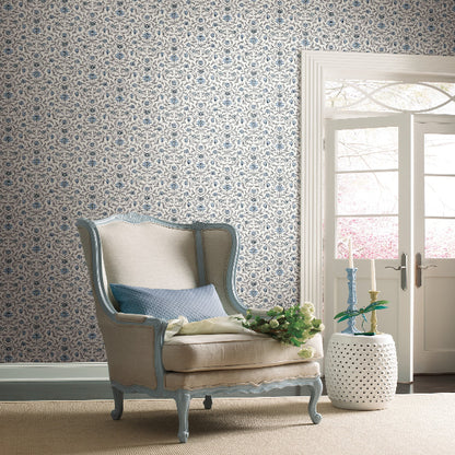 Vintage Blooms Wallpaper- Blue