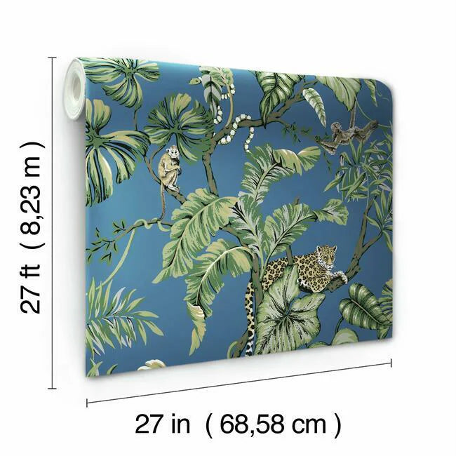Jungle Cat Wallpaper (Cobalt)