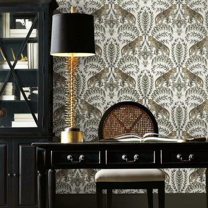 Jungle Leopard Wallpaper (White/Black)