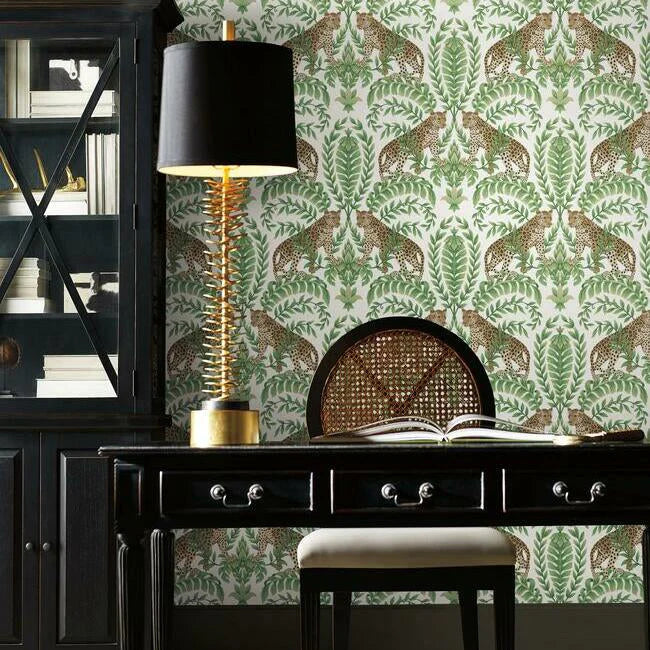 Jungle Leopard Wallpaper (White/Green)