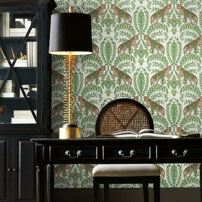 Jungle Leopard Wallpaper (White/Green)
