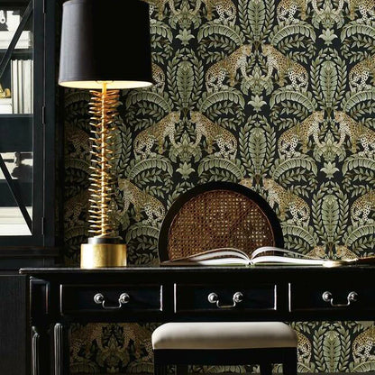 Jungle Leopard Wallpaper (Black/Green)