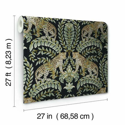 Jungle Leopard Wallpaper (Black/Green)