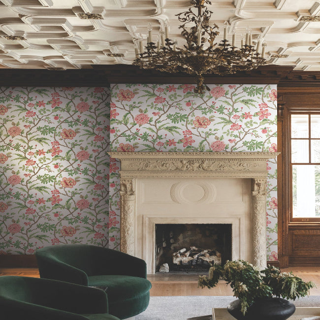 Courtyard Botanical Wallpaper- Rose