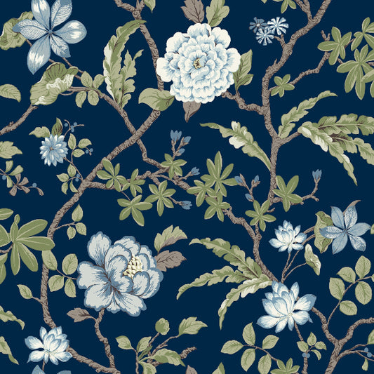 Courtyard Botanical Wallpaper- Navy